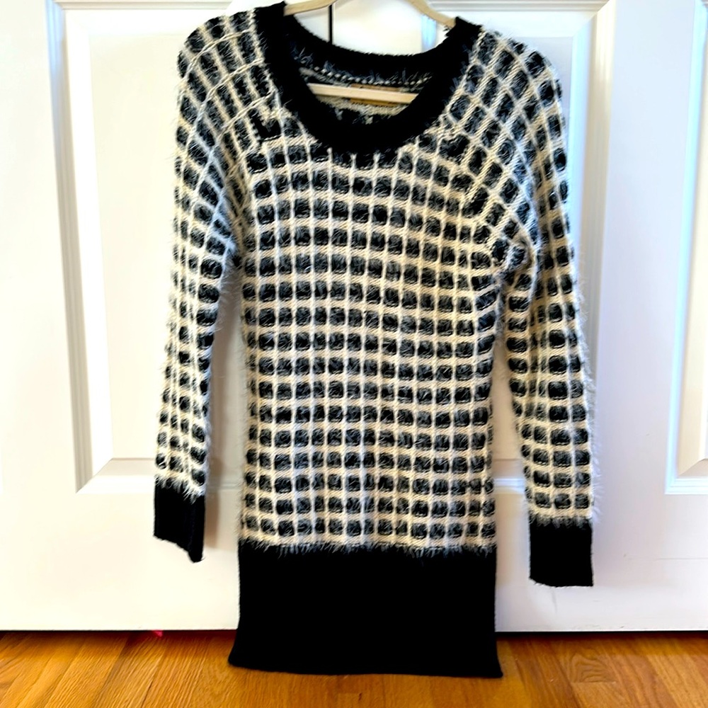 LF Soft Fuzzy Knit Black & White Tunic